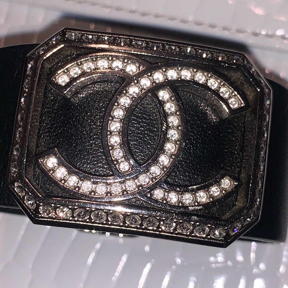 CHANEL Black Crystal Embellished Cuff